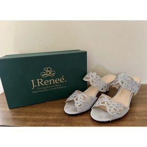J. Renee Women’s 12 M Francie, Silver Satin & Rhinestone Heeled Sandals Shoes